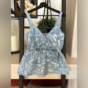 Anthropologie Porridge Chambray V Neck Faux Wrap Cotton Tank Small